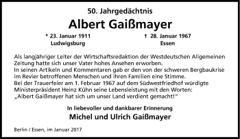 Traueranzeige von Albert Gaißmayer von Tageszeitung
