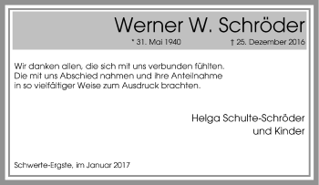 Traueranzeige von Werner W. Schröder von Tageszeitung