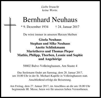 Traueranzeige von Bernhard Neuhaus von Tageszeitung