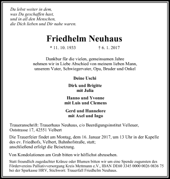 Traueranzeige von Friedhelm Neuhaus von 6400
