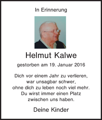 Traueranzeige von Helmut Kalwe von Tageszeitung
