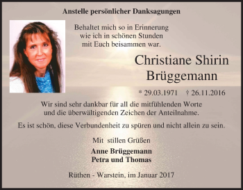 Traueranzeige von Christiane Shirin Brüggemann von Tageszeitung
