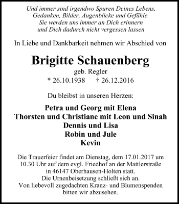 Traueranzeige von Brigitte Schauenberg von 6340