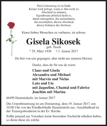 Traueranzeige von Gisela Sikosek von Tageszeitung
