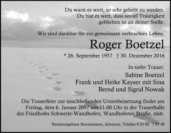 Traueranzeige von Roger Boetzel von Tageszeitung