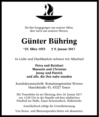 Traueranzeige von Günter Bühring von Tageszeitung