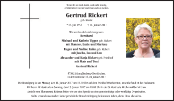 Traueranzeige von Gertrud Rickert von Tageszeitung