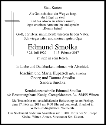 Traueranzeige von Edmund Smolka von Tageszeitung