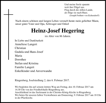 Traueranzeige von Heinz-Josef Hegering von Tageszeitung