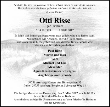Traueranzeige von Otti Risse von Tageszeitung