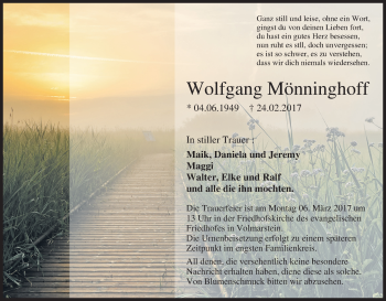 Traueranzeige von Wolfgang Mönninghoff von Tageszeitung