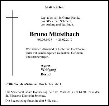 Traueranzeige von Bruno Mittelbach von Tageszeitung