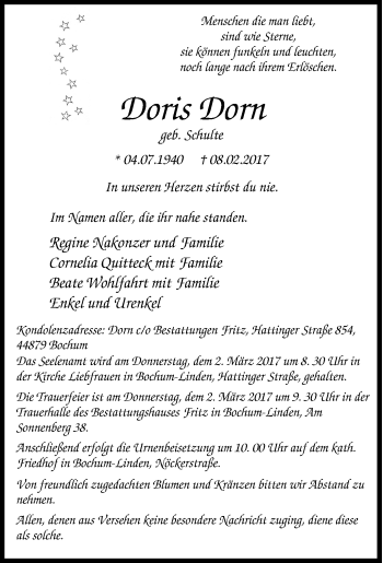Traueranzeige von Doris Dorn von Tageszeitung
