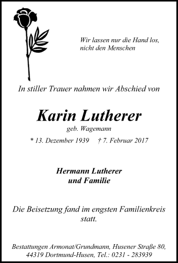 Traueranzeige von Karin Lutherer von Tageszeitung