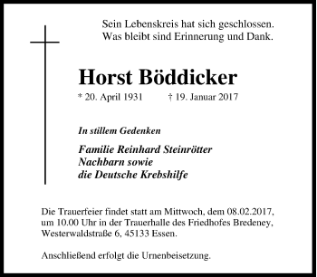 Traueranzeige von Horst Böddicker von Tageszeitung