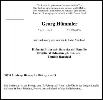 Traueranzeige von Georg Hümmler von Tageszeitung
