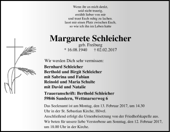 Traueranzeige von Margarete Schleicher von Tageszeitung