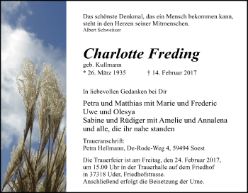 Traueranzeige von Charlotte Freding von Tageszeitung