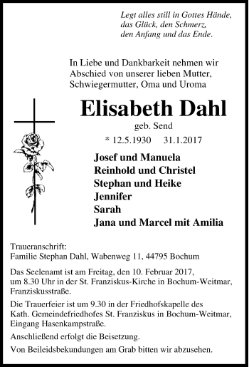 Traueranzeige von Elisabeth Dahl von Tageszeitung