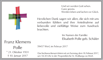 Traueranzeige von Franz Klemens Polle von Tageszeitung
