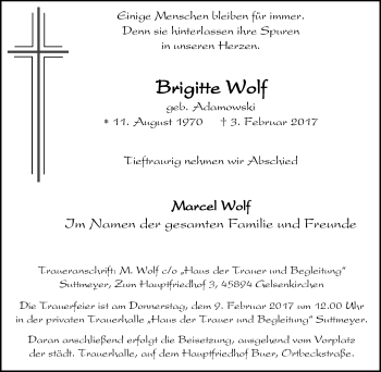 Traueranzeige von Brigitte Wolf von Tageszeitung