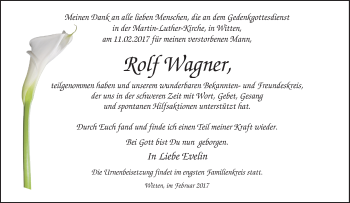 Traueranzeige von Rolf Wagner von Tageszeitung