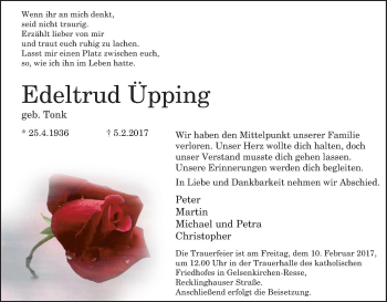 Traueranzeige von Edeltrud Üpping von Tageszeitung