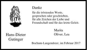 Traueranzeige von Hans-Dieter Gutinger von Tageszeitung