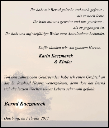 Traueranzeige von Bernd Kaczmarek von Tageszeitung