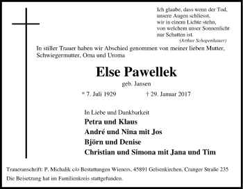 Traueranzeige von Else Pawellek von Tageszeitung