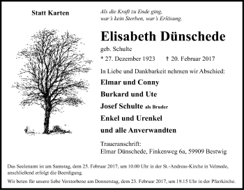Traueranzeige von Elisabeth Dünschede von Tageszeitung