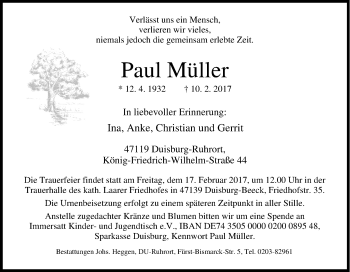 Traueranzeige von Paul Müller von Tageszeitung