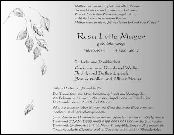 Traueranzeige von Rosa Lotte Mayer von Tageszeitung