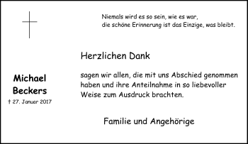Traueranzeige von Michael Beckers von Tageszeitung