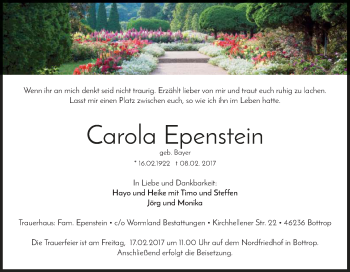 Traueranzeige von Carola Epenstein von Tageszeitung