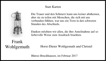 Traueranzeige von Frank Wohlgemuth von Tageszeitung