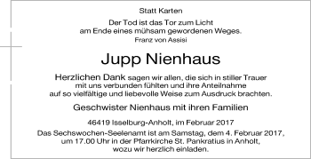 Traueranzeige von Jupp Nienhaus von Tageszeitung