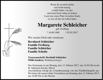Traueranzeige von Margarete Schleicher von Tageszeitung