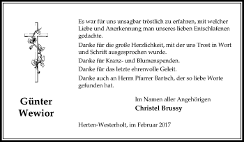Traueranzeige von Günter Wewior von Tageszeitung
