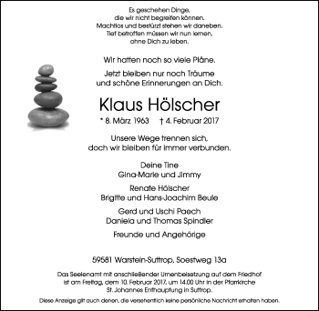 Traueranzeige von Klaus Hölscher von Tageszeitung