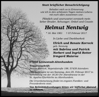 Traueranzeige von Helmut Nentwig von Tageszeitung