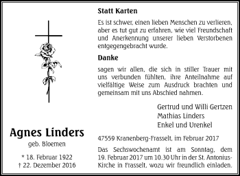 Traueranzeige von Agnes Linders von Tageszeitung
