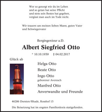 Traueranzeige von Albert Siegfried Otto von Tageszeitung