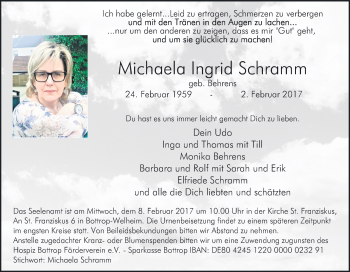Traueranzeige von Michaela Ingrid Schramm von Tageszeitung