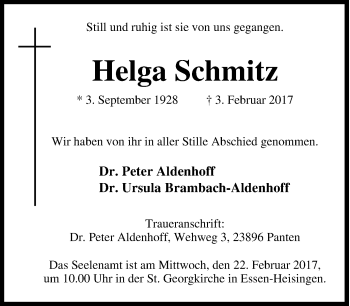 Traueranzeige von Helga Schmitz von Tageszeitung