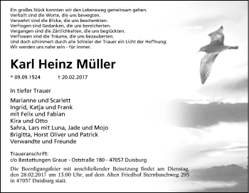 Traueranzeige von Karl Heinz Müller von Tageszeitung
