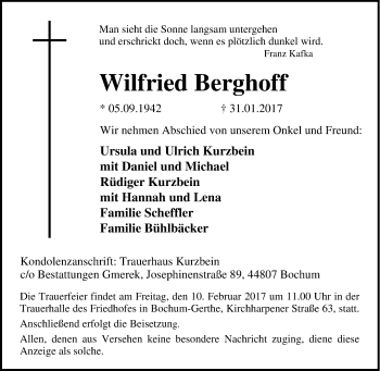 Traueranzeige von Wilfried Berghoff von Tageszeitung
