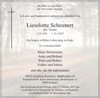 Traueranzeige von Lieselotte Scheunen von Tageszeitung