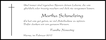 Traueranzeige von Martha Schmelzing von Tageszeitung