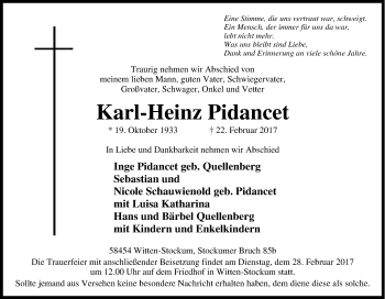 Traueranzeige von Karl-Heinz Pidancet von Tageszeitung